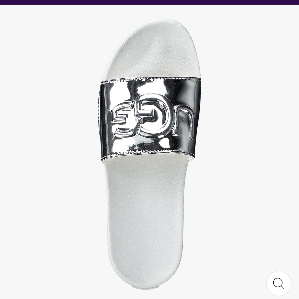 UGG Royal Graphic Metallic Silver Slides Size 8